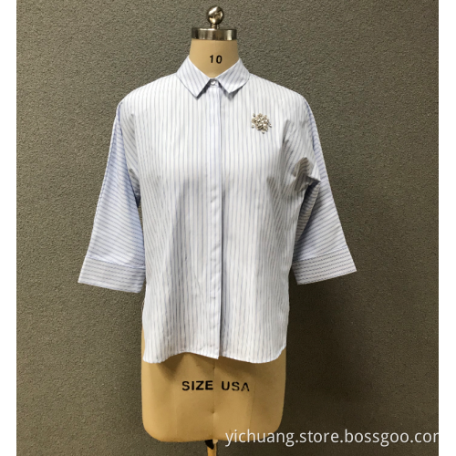 Women's 3/4 Sleeve Breathable Striped Printed Casual Shirts